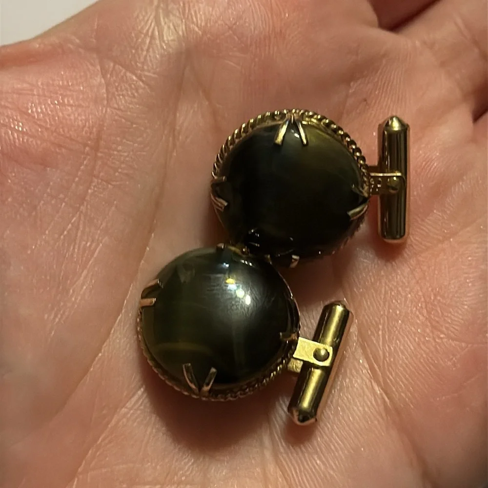 Vintage Destino 1/20 12K GF Marble dark Green Cufflinks